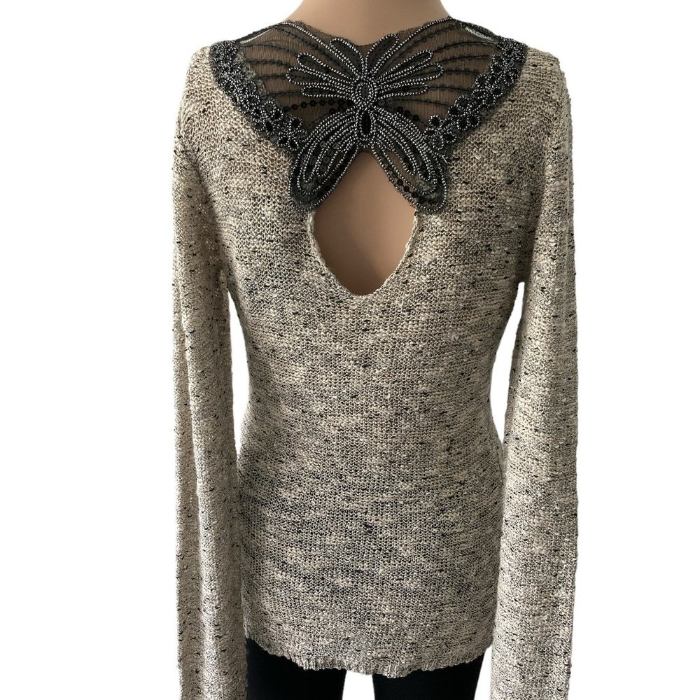 Cache Sand Color Butterfly Back Size S Sweater Top - image 1